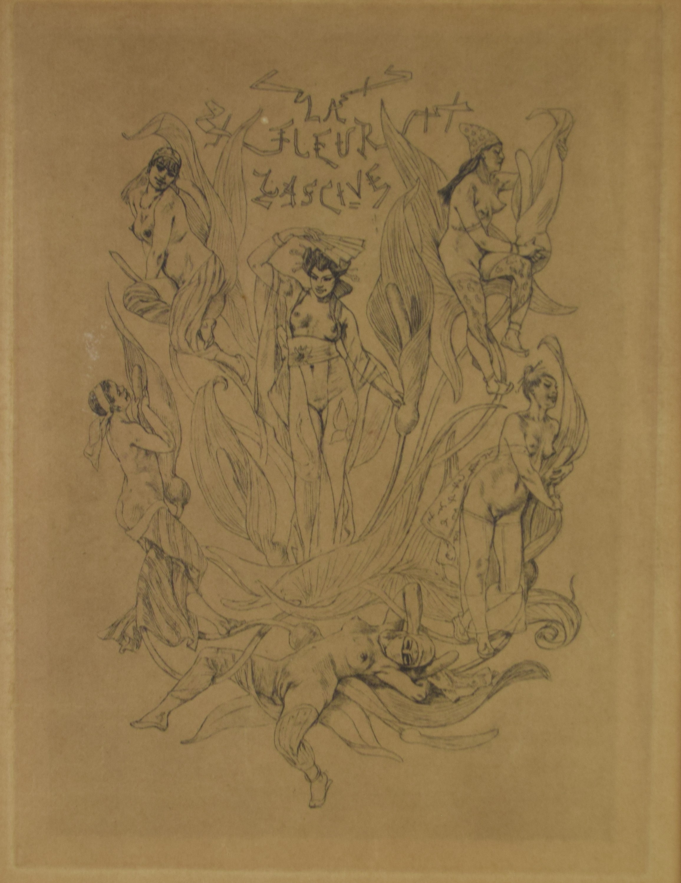 tableau La fleure lascive Rops Félicien fantastique,nu,orientaliste  estampe papier 1ère moitié 20e siècle