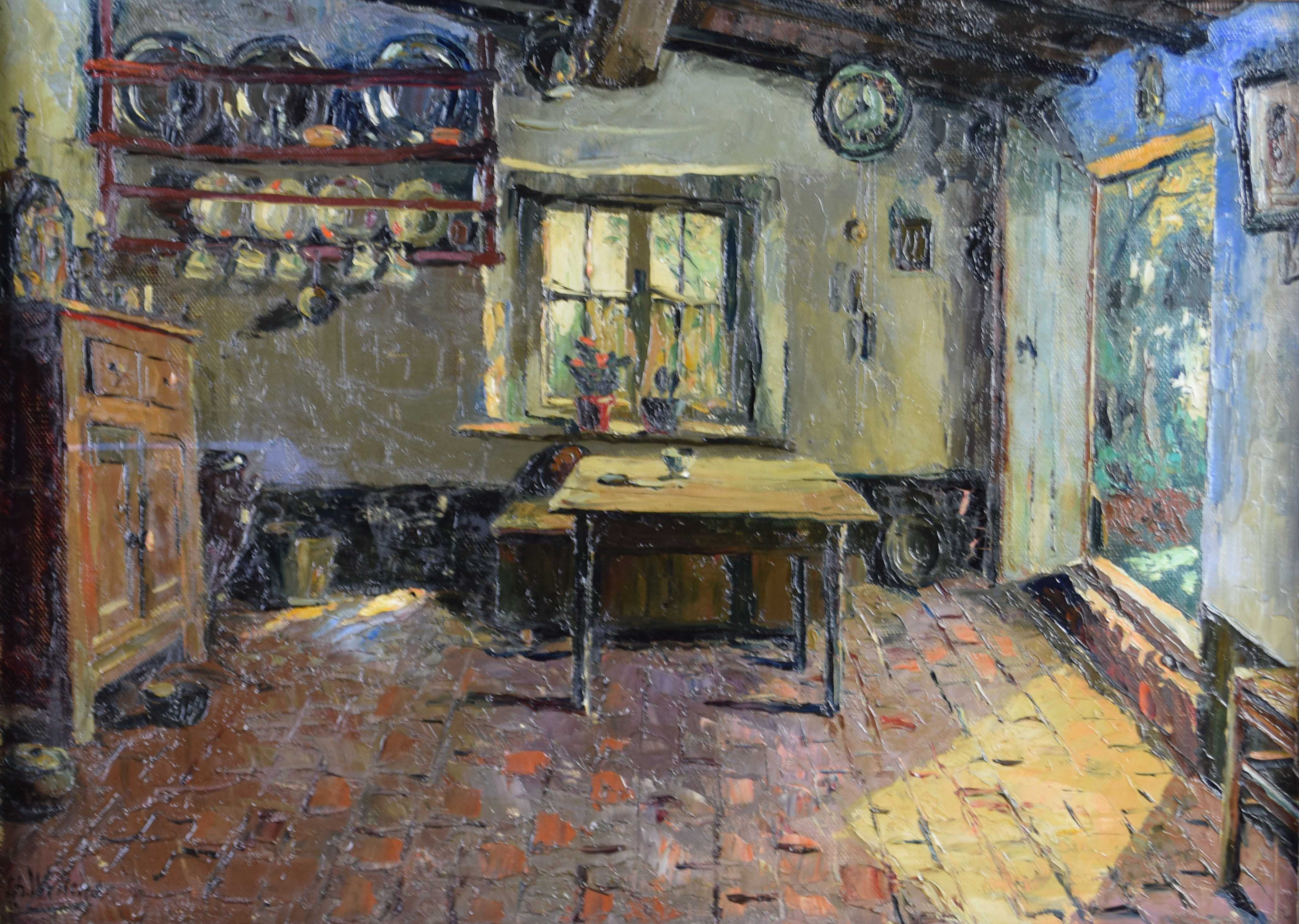 tableau Intérieur en Campine Wellens  Charles (Karel) scène d'intérieur  huile toile 1ère moitié 20e siècle