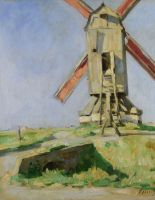 tableau Le moulin au soleil Abeloos Victor paysage  huile toile 1ère moitié 20e siècle