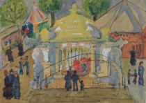 tableau Jour de kermesse    personnage,scène de genre  aquarelle papier 1ère moitié 20e siècle