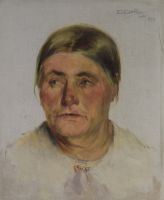 tableau La femme au yeux bleus   portrait  huile marouflé 1ère moitié 20e siècle