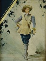 tableau Le maître d'armes   personnage  huile panneau 1ère moitié 20e siècle