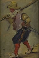 tableau Le porte drapeau    militaire,personnage  huile cuivre 19e siècle