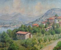 tableau La baie ensoleillée  Simonovitch Igor marine,paysage  huile triplex 2ième moitié 20e siècle