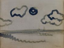 tableau Nuages sur la mer Van Hoof Jef marine  encre papier 2ième moitié 20e siècle