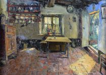 tableau Intérieur en Campine Wellens  Charles (Karel) scène d'intérieur  huile toile 1ère moitié 20e siècle