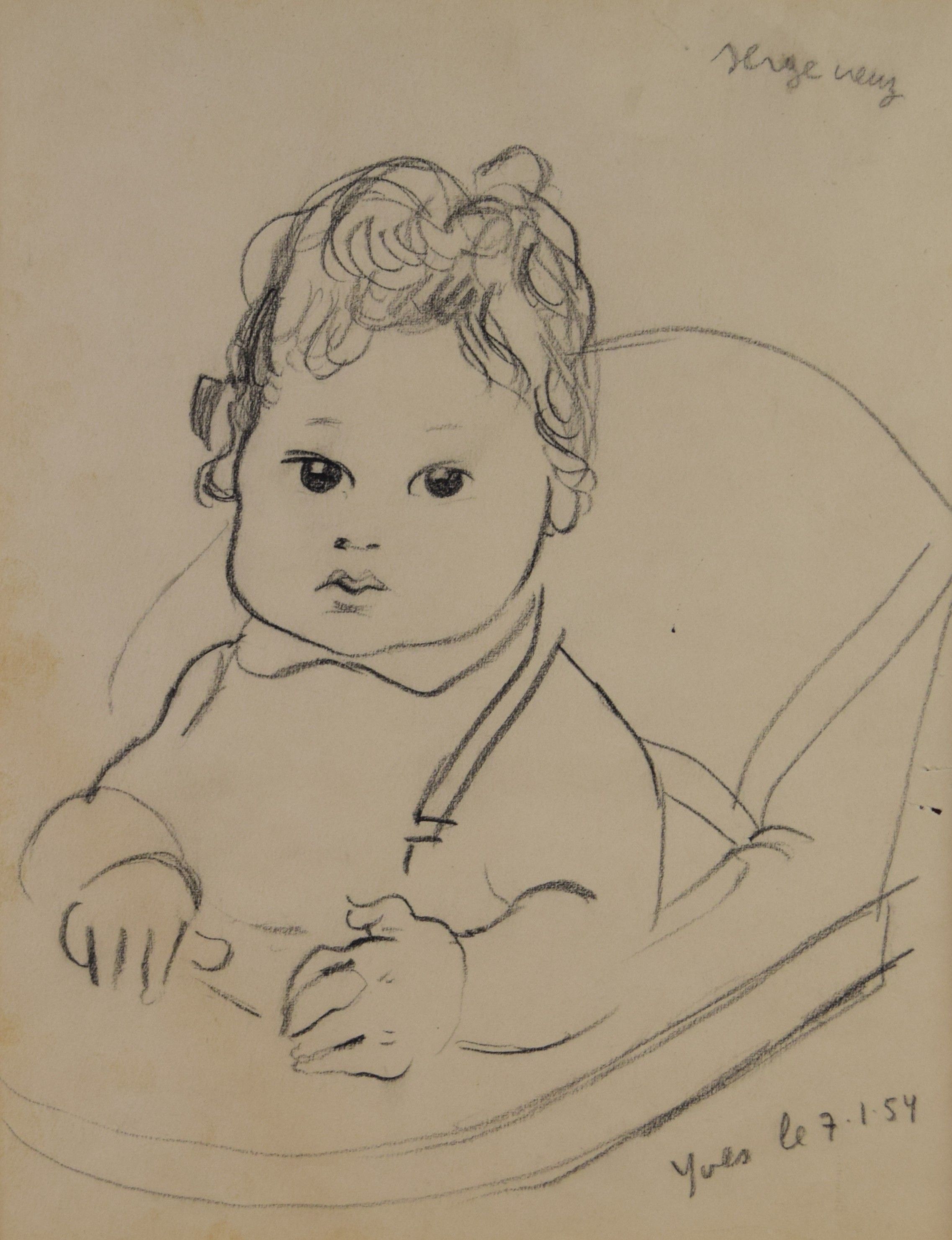 tableau Yves Creuz Serge portrait  fusain papier 1ère moitié 20e siècle