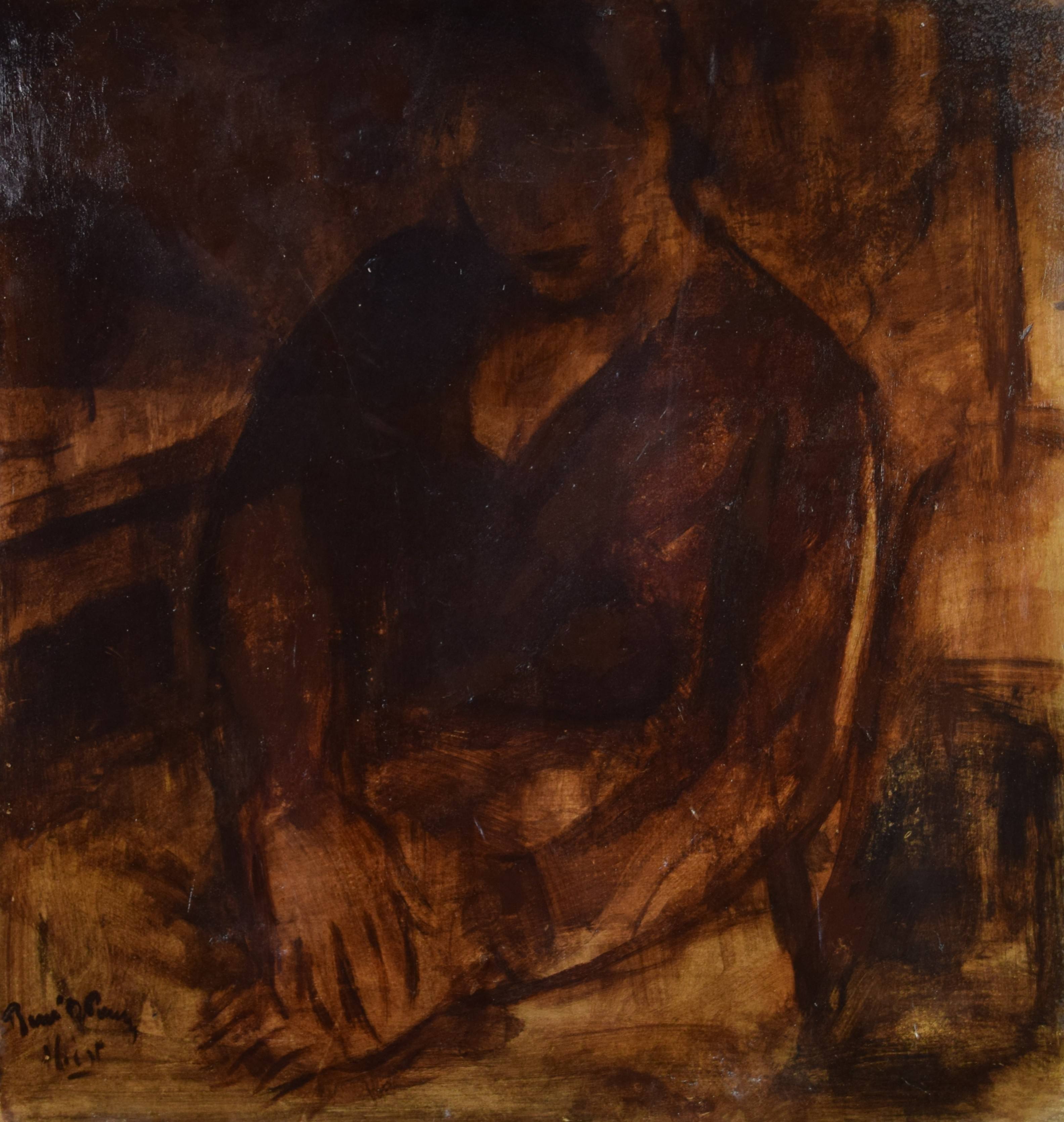 tableau Femme à Heist De Pauw René personnage  huile carton 1ère moitié 20e siècle