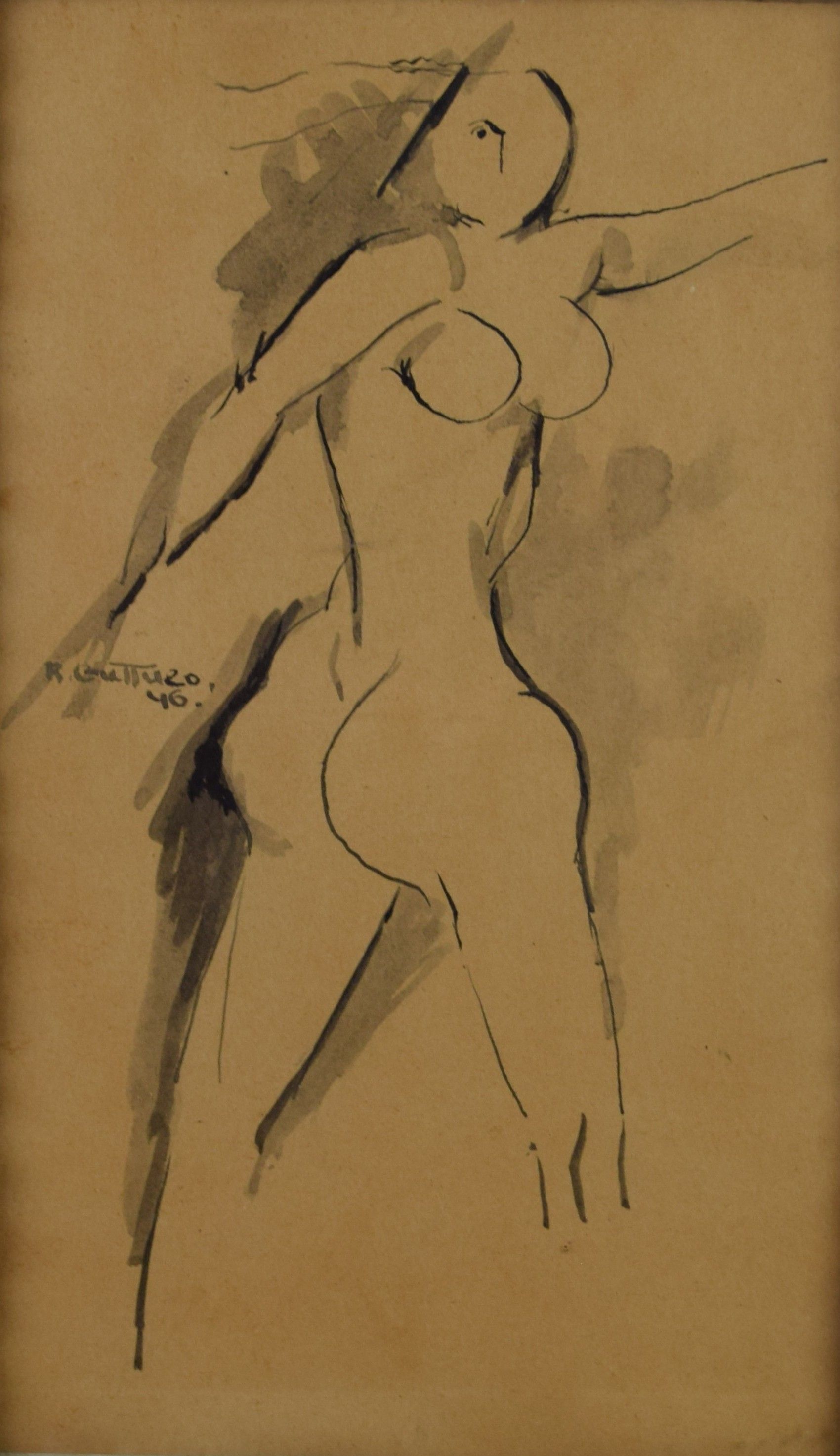 tableau Nue Guttuso Renato nu  encre papier 1ère moitié 20e siècle