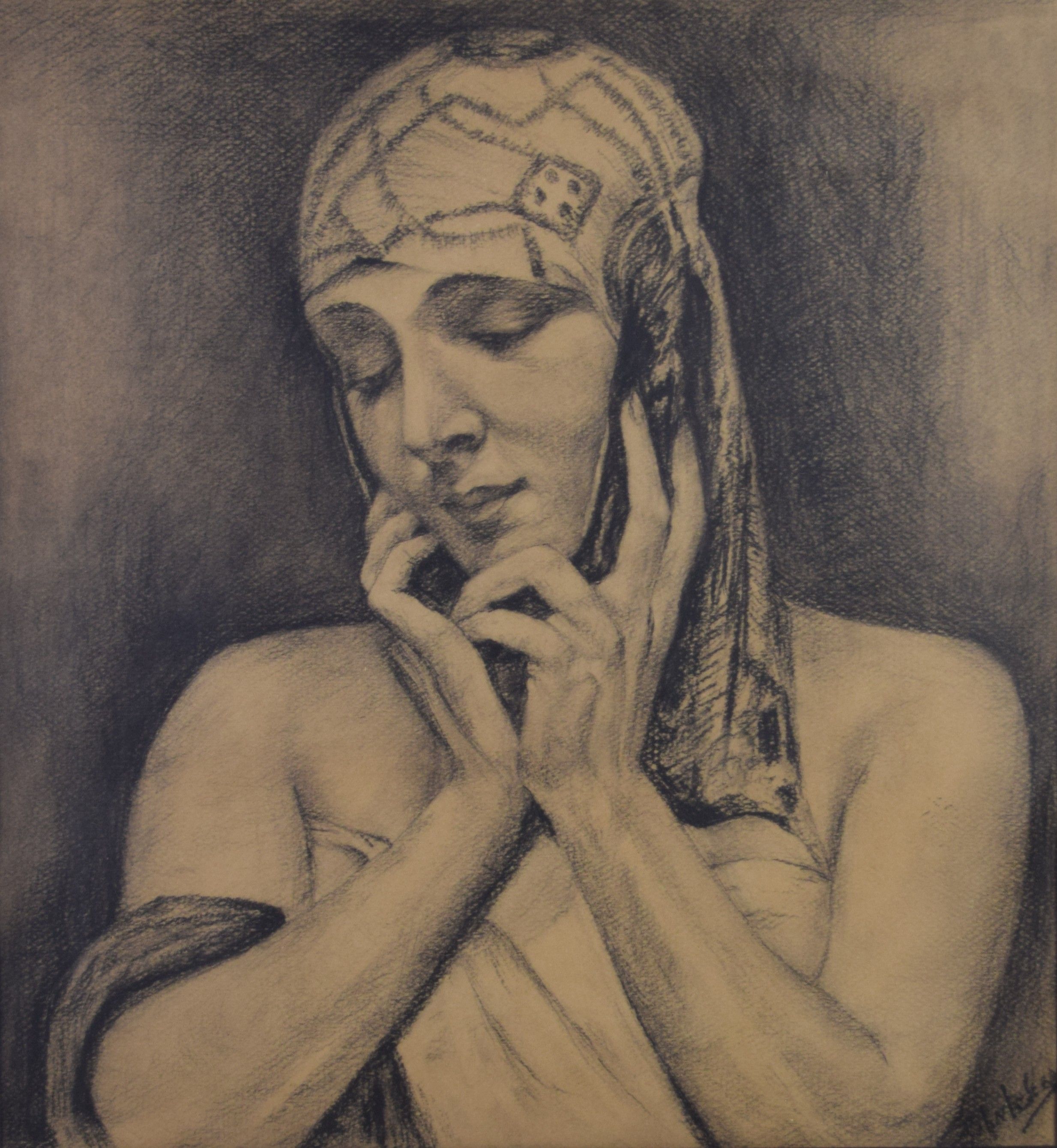 tableau La femme art déco   personnage,portrait  fusain papier 1ère moitié 20e siècle