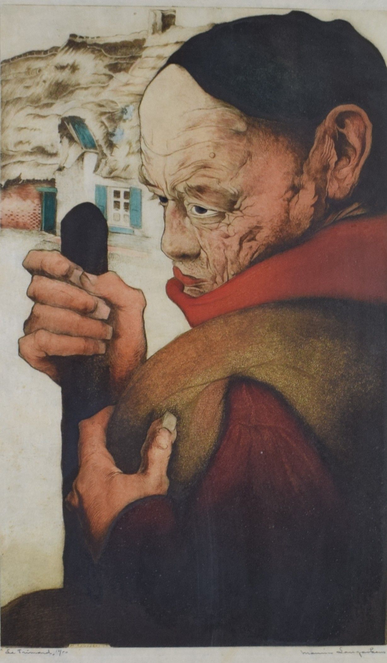 tableau Le trimard Langaskens Maurice personnage  estampe papier 1ère moitié 20e siècle