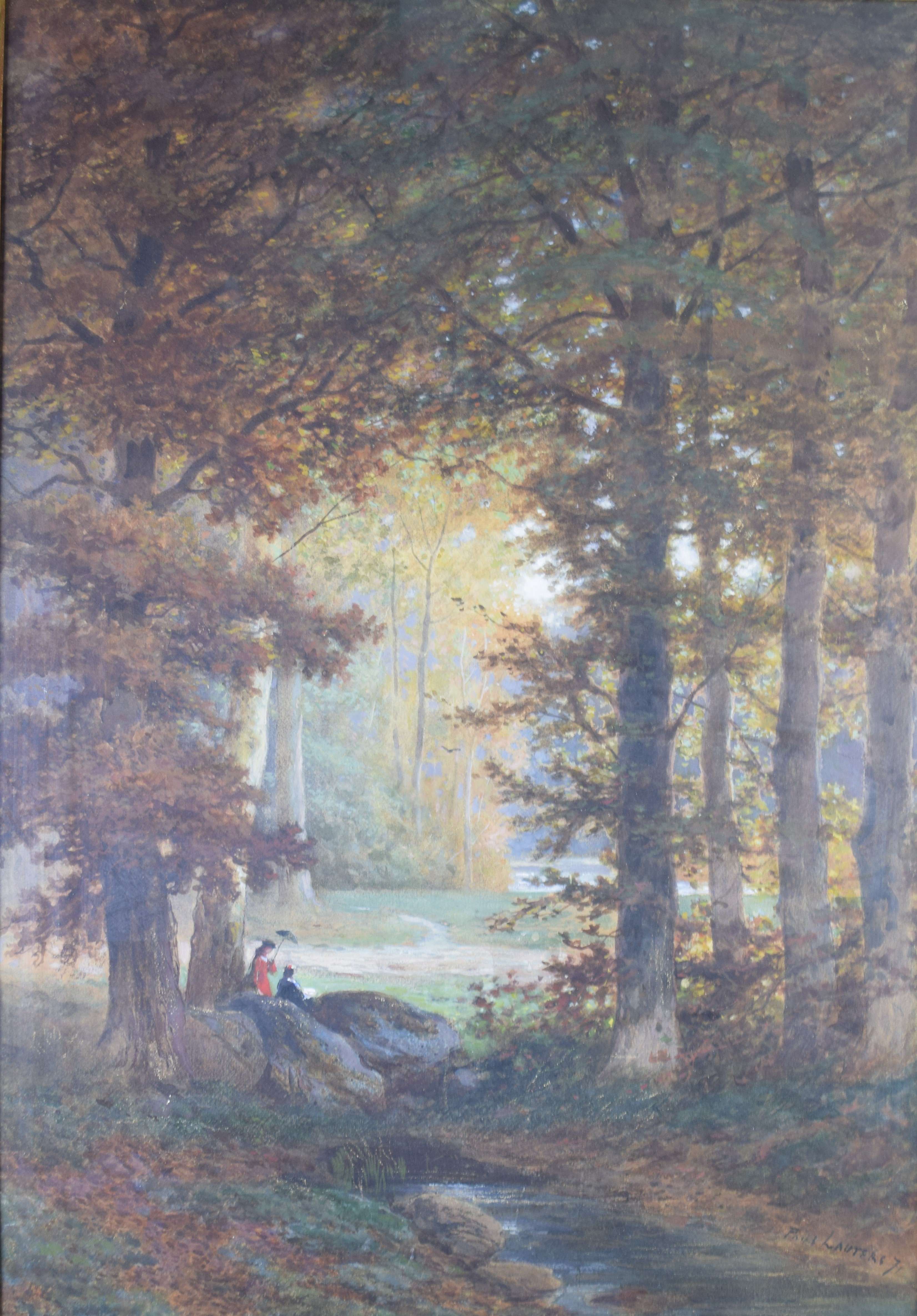 tableau Belle journée Lauters Paul paysage,personnage,scène de genre  aquarelle papier 19e siècle