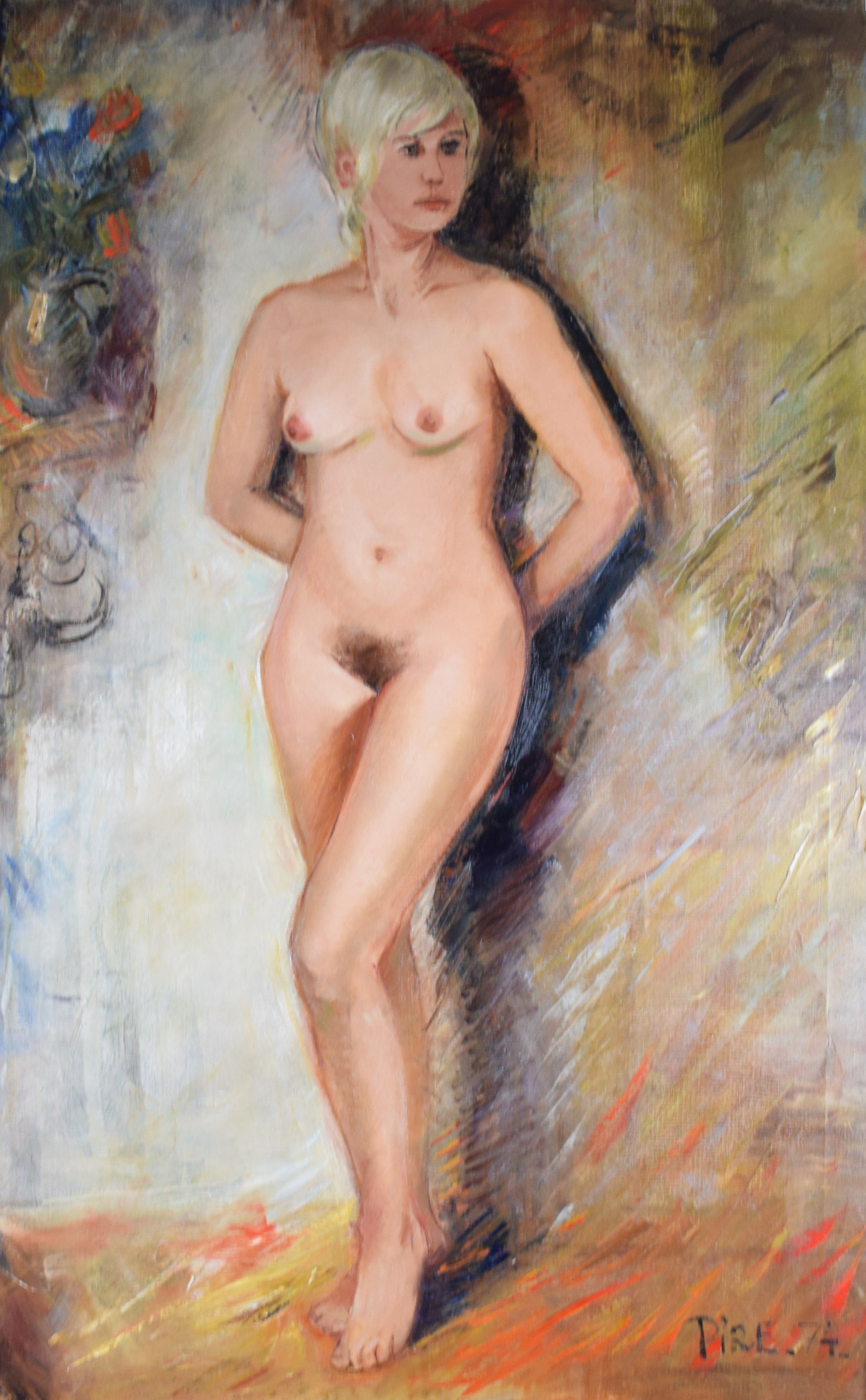 tableau La jeune fille Pire Marcel nu,personnage  huile toile 2ième moitié 20e siècle