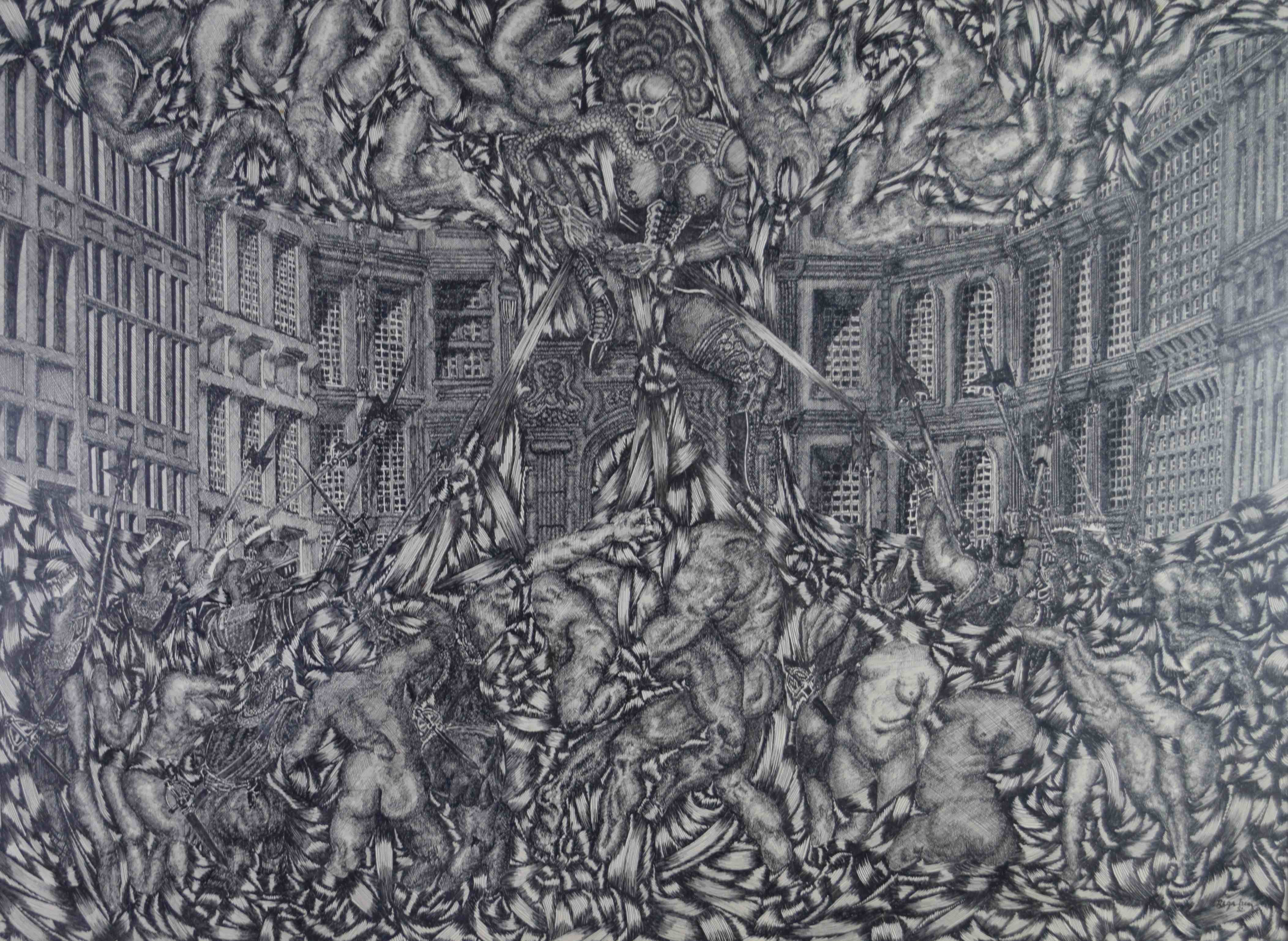 tableau Scène fantastique    fantastique  encre papier 2ième moitié 20e siècle