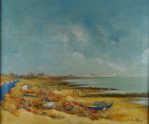 tableau Albert Plage Knockke Bertaux Noêl marine,paysage,personnage  huile toile 2ième moitié 20e siècle