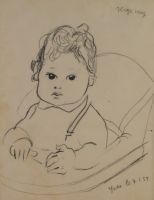 tableau Yves Creuz Serge portrait  fusain papier 1ère moitié 20e siècle