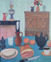 tableau Mon intérieur Lecossois Victor Félix nature morte,scène d'intérieur  huile toile 1ère moitié 20e siècle