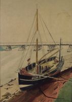 tableau L'estuaire  Logelain Henry marine  aquarelle papier 1ère moitié 20e siècle