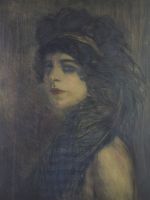 tableau La brune aux yeux verts Thomas Henri portrait  estampe papier 1ère moitié 20e siècle