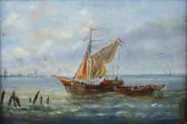tableau Le bateau Hollandais Verboeckhoven Louis marine  huile panneau 19e siècle