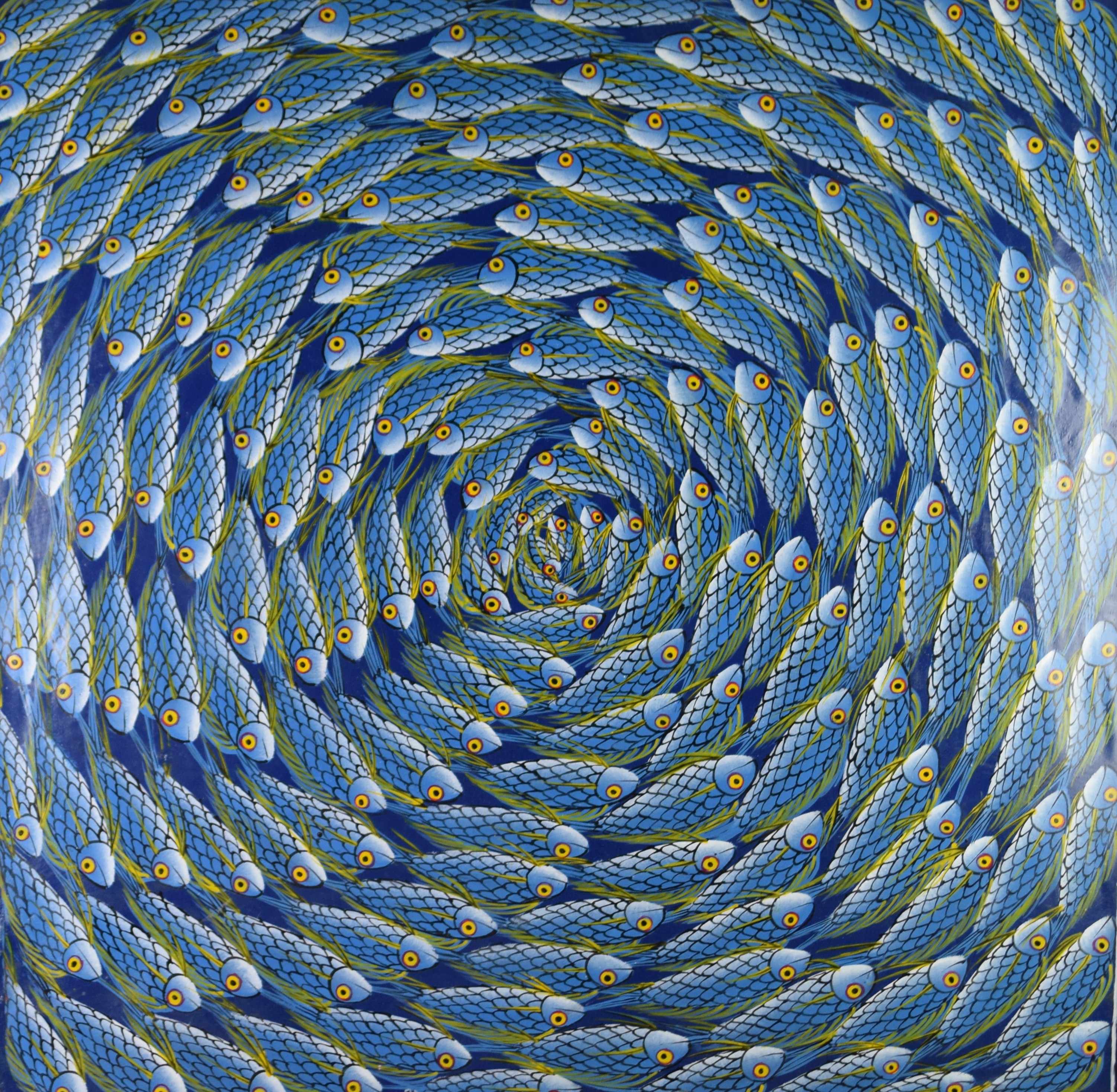 tableau La ronde des poissons Bakiri Hassan animaux,africaniste  huile toile 2ième moitié 20e siècle
