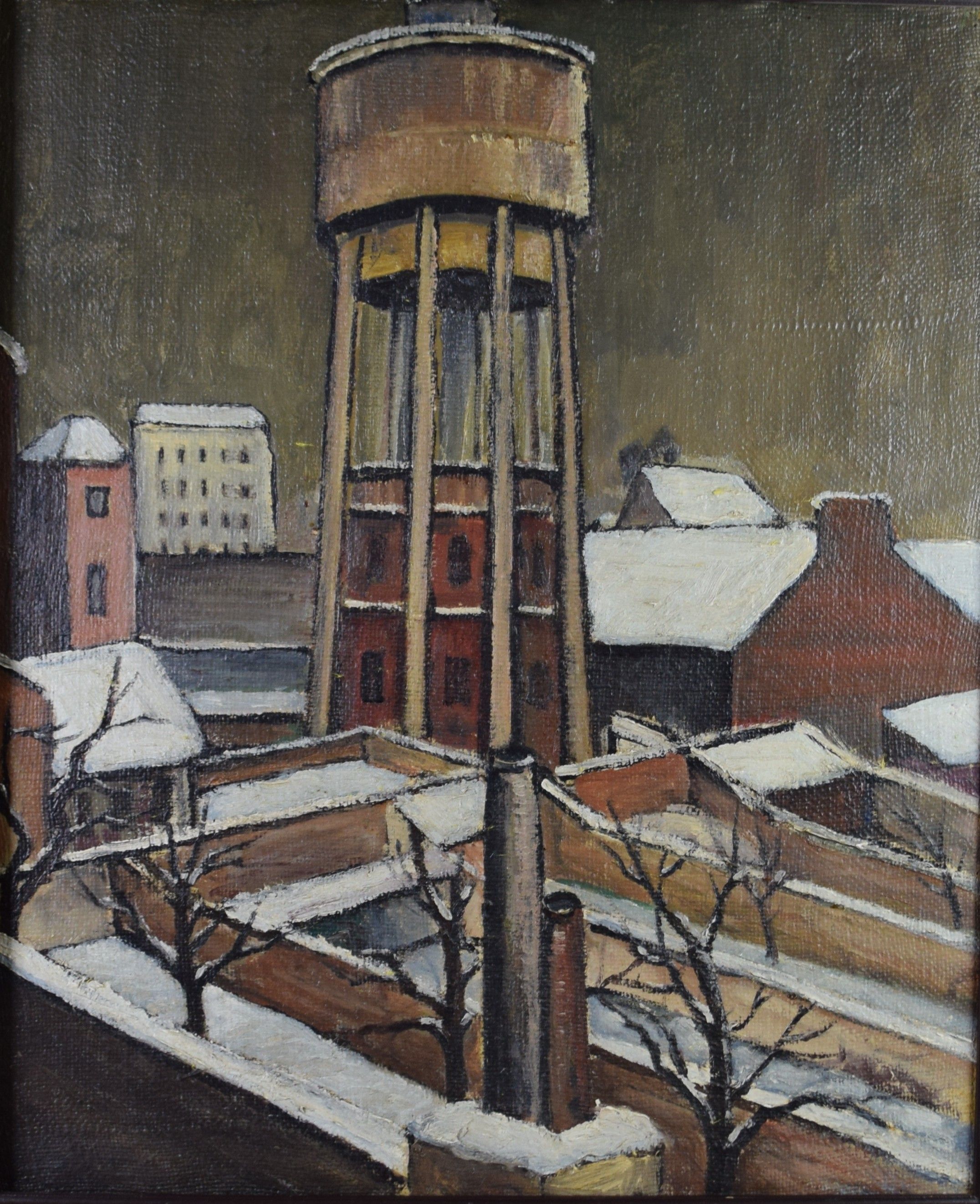 tableau Le château d'eau   ville expressionnisme huile toile 1ère moitié 20e siècle