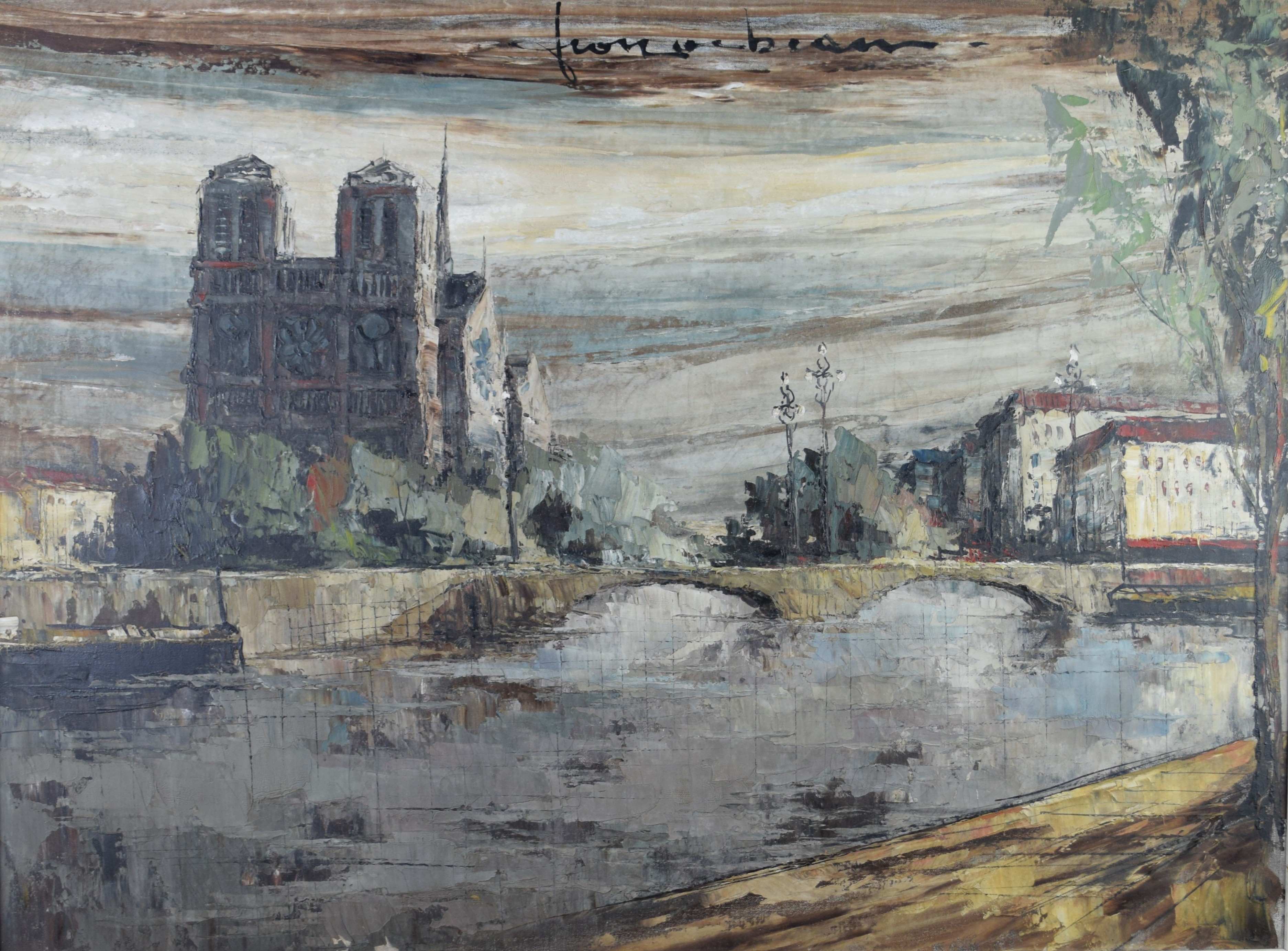 tableau Paris Notre Dame   ville  huile toile 2ième moitié 20e siècle