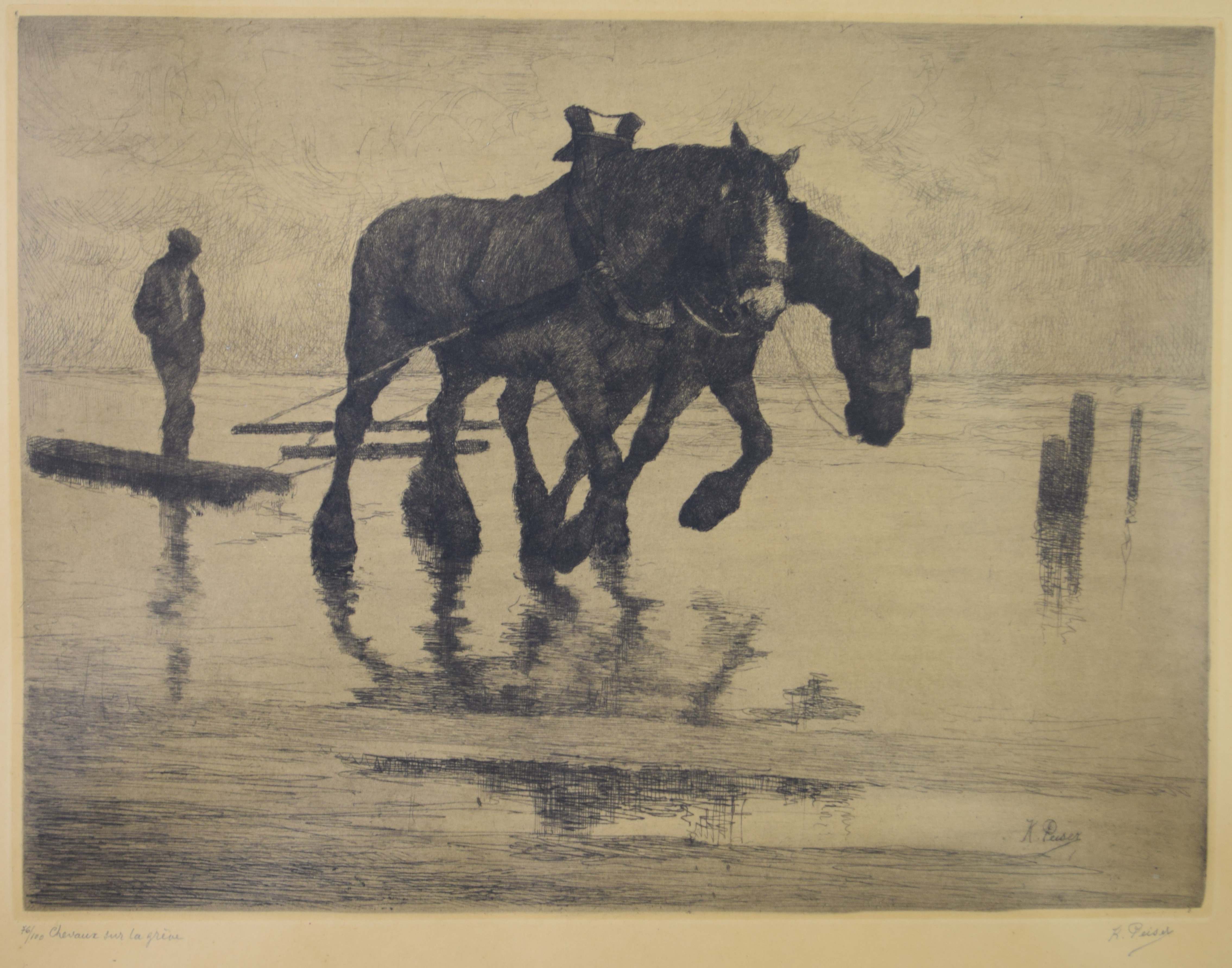 tableau Chevaux sur la grève Peiser Kurt   estampe papier 1ère moitié 20e siècle