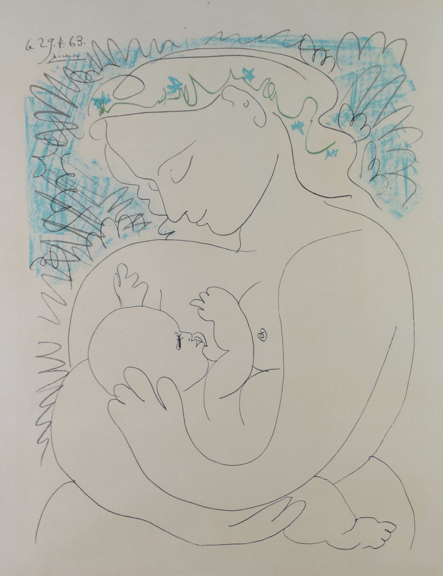 tableau Maternité Picasso Pablo personnage  estampe papier 2ième moitié 20e siècle