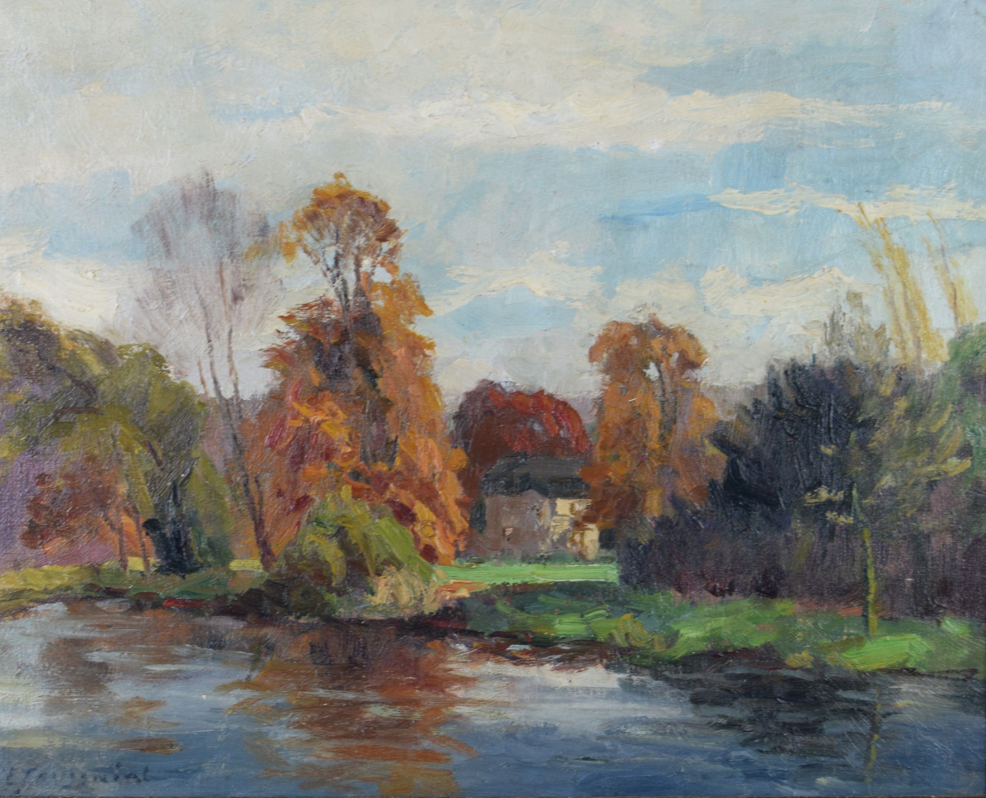 tableau Le parc du château Toussaint E paysage  huile toile 1ère moitié 20e siècle