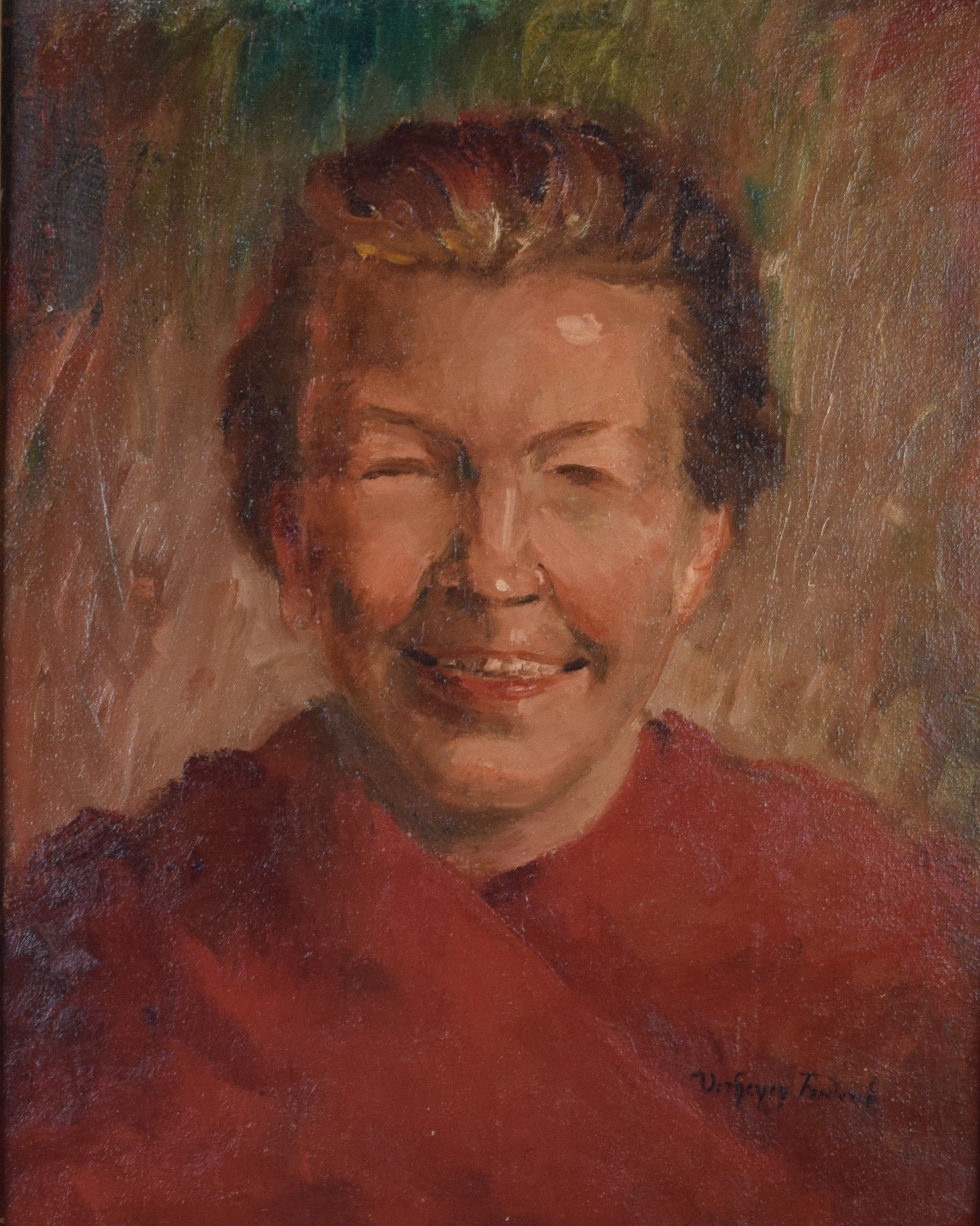 tableau Le sourire Verheyen Frederik portrait  huile marouflé 1ère moitié 20e siècle