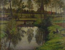 tableau Journée de pêche Cayman Richard chasse pêche,paysage,personnage  huile toile 1ère moitié 20e siècle