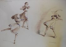 tableau La danseuse Csardas Doneux Alexandre personnage,sport  fusain papier 1ère moitié 20e siècle