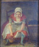 tableau La casserole de moules   scène d'intérieur  huile panneau 19e siècle