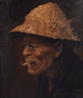 tableau L'asiatique   portrait  huile toile 1ère moitié 20e siècle