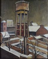 tableau Le château d'eau   ville expressionnisme huile toile 1ère moitié 20e siècle