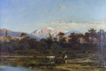 tableau Journée pastoral  de Schampheleer Edmond animaux,paysage  huile toile 19e siècle