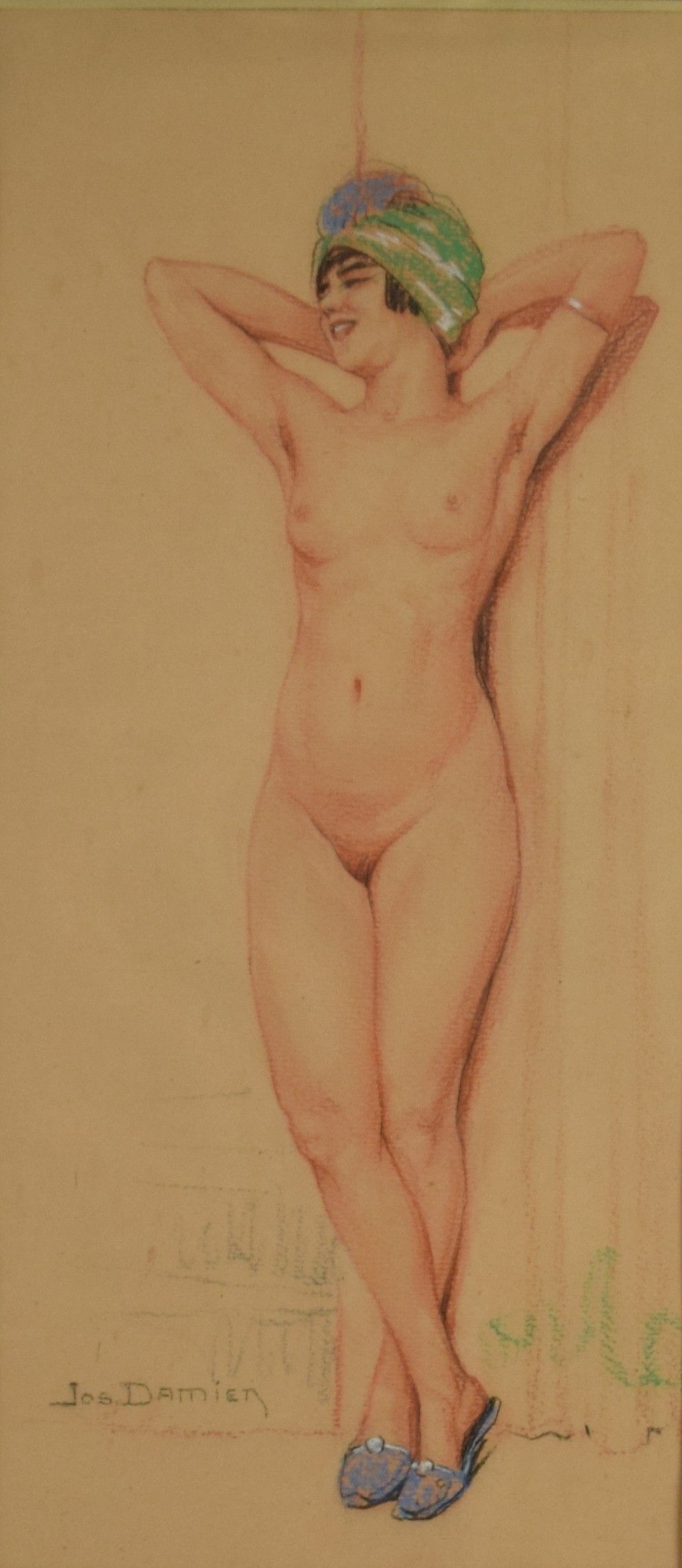tableau Nue au turban Damien Jos (Francois Joseph) nu  mixte papier 1ère moitié 20e siècle
