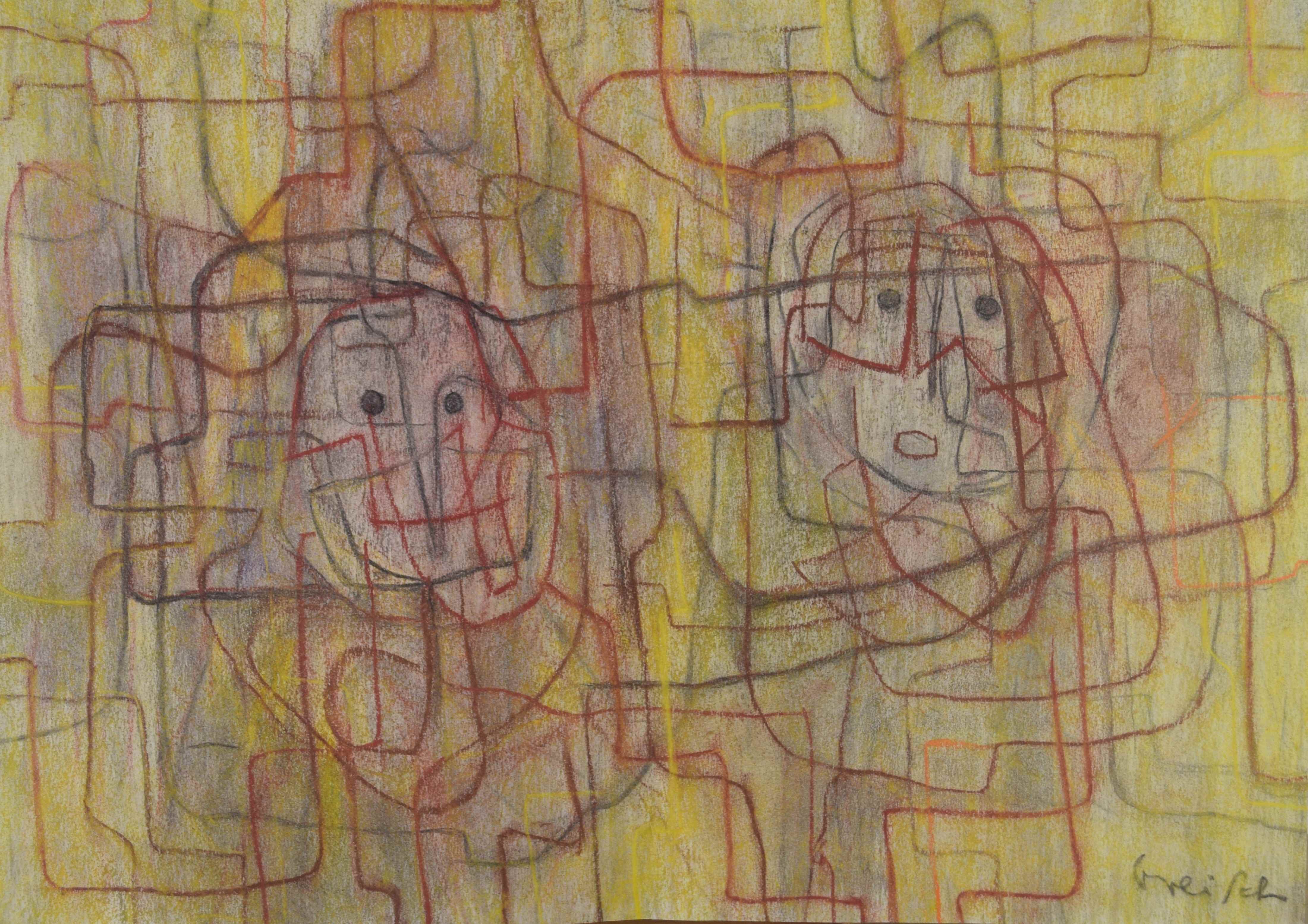 tableau Sans titre Greisch Roger Emile abstrait,mode,personnage,moderne  pastel papier 2ième moitié 20e siècle