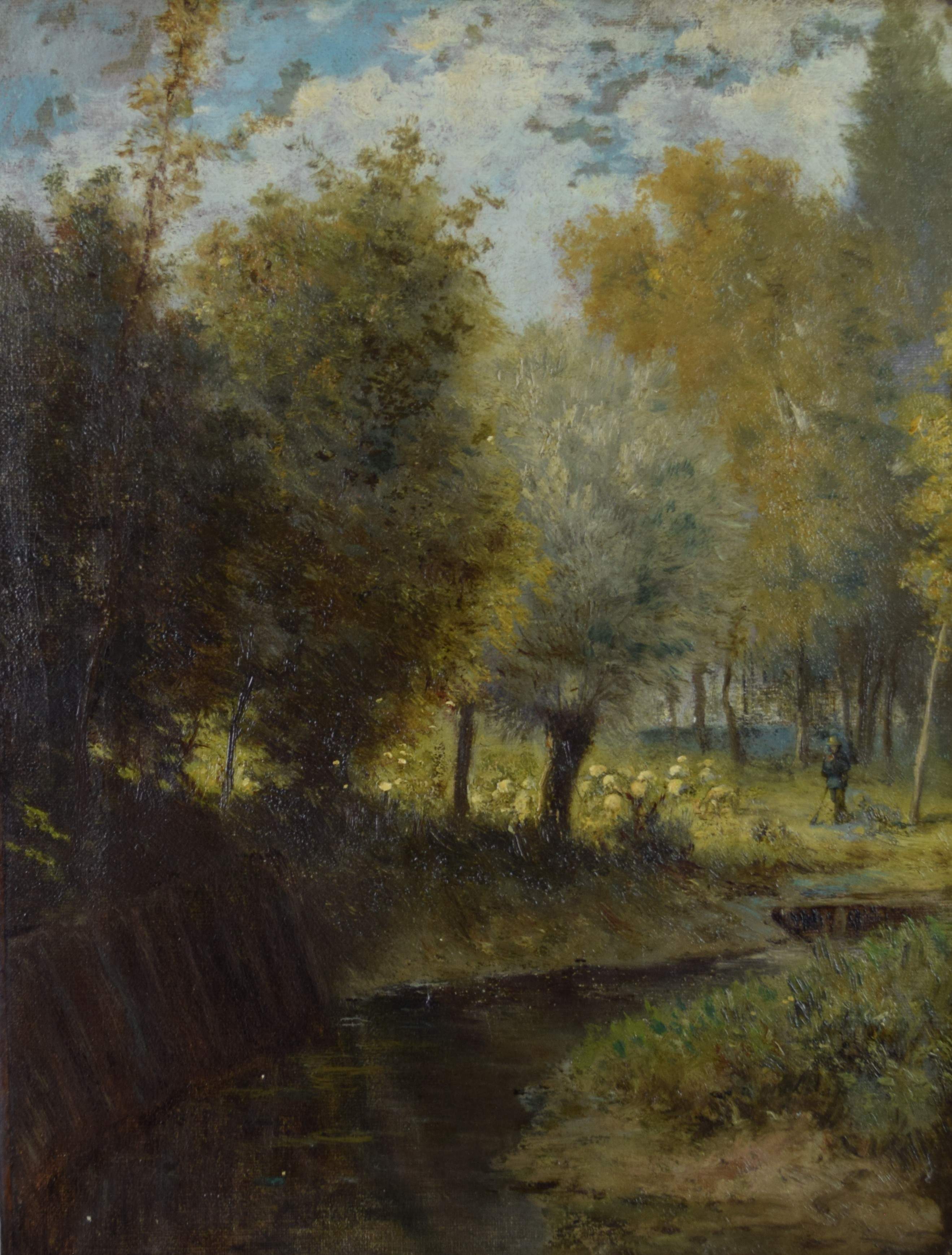 tableau Le gardien et ces moutons     huile toile 1ère moitié 20e siècle
