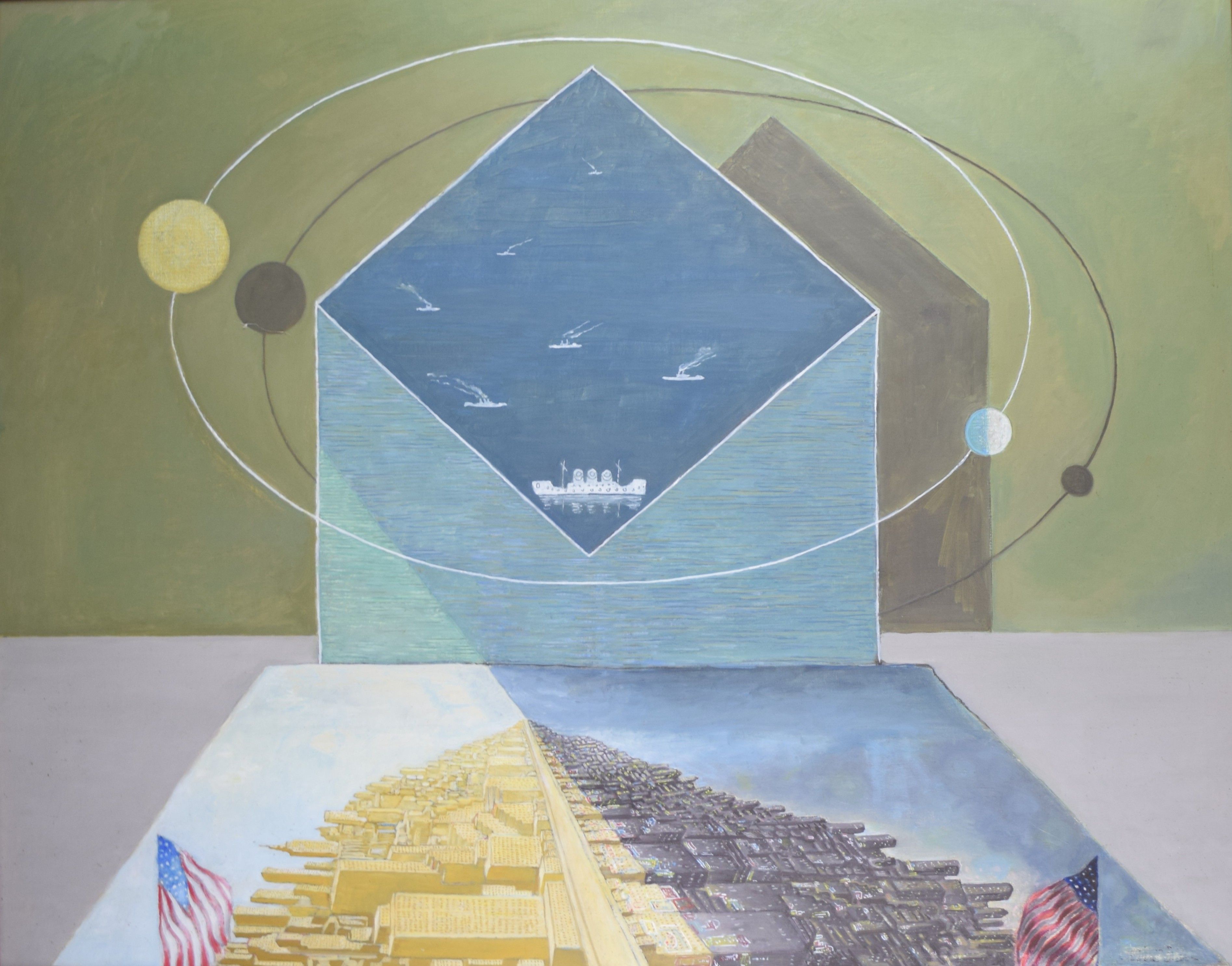 tableau Etats Unis  Tilot Pierre fantastique,paysage  huile toile 2ième moitié 20e siècle