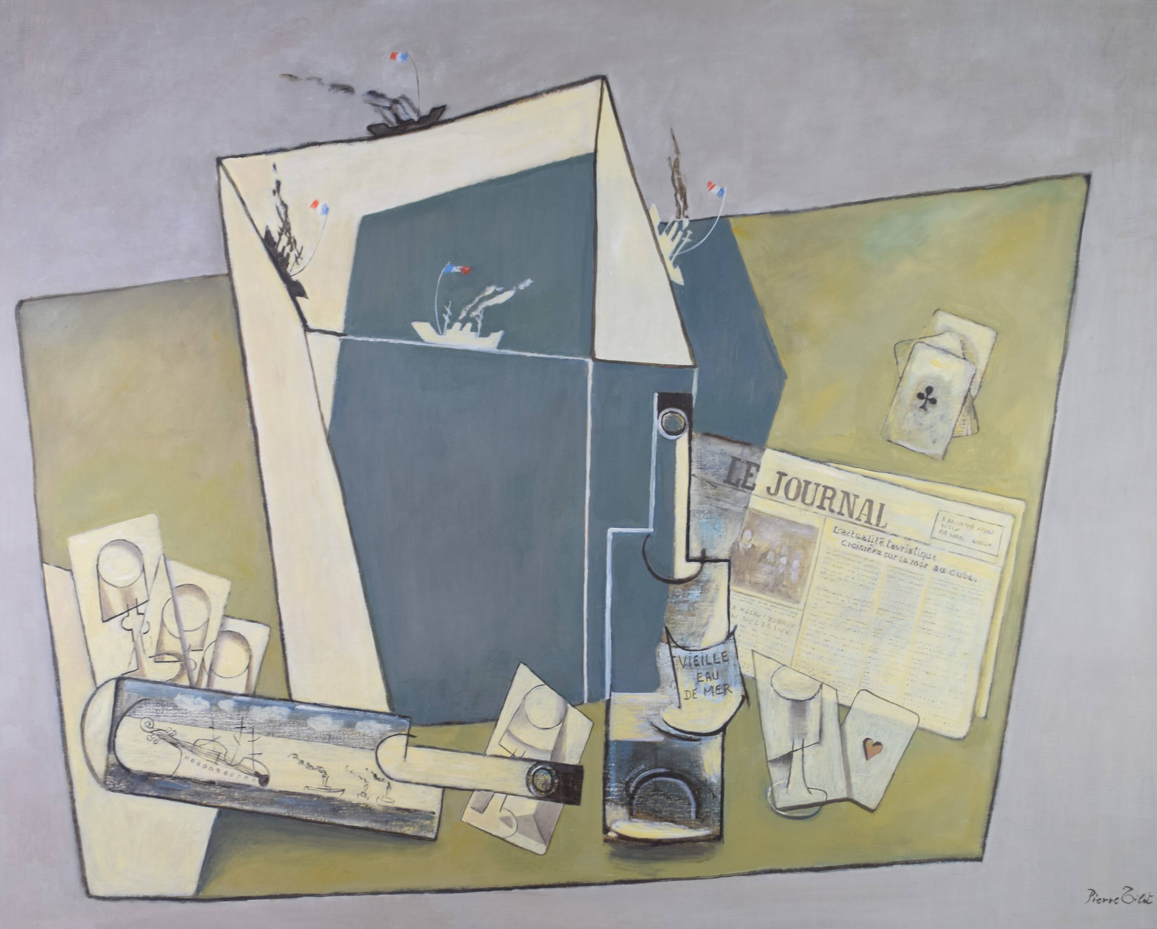 tableau La mer au cube Tilot Pierre marine  huile toile 2ième moitié 20e siècle