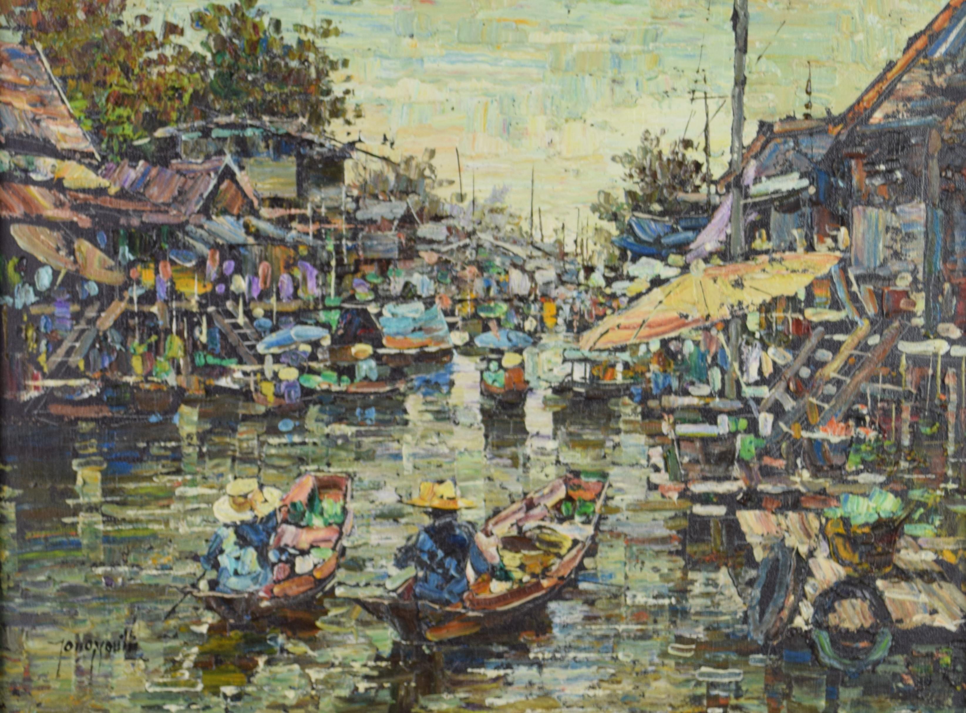 tableau En Asie Yongyuth Chumowat marine,village  huile toile 2ième moitié 20e siècle