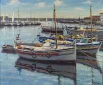 tableau Les pointus  Bernal J marine  huile toile 2ième moitié 20e siècle