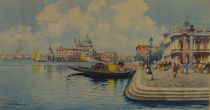 tableau Venise Place Saint-Marc Boni Emilio personnage,ville  aquarelle papier 19e siècle