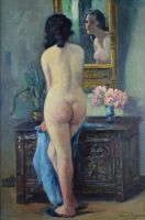 tableau A travers le miroir Charlot Raymond nu,personnage  huile toile 1ère moitié 20e siècle