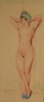 tableau Nue au turban Damien Jos (Francois Joseph) nu  mixte papier 1ère moitié 20e siècle