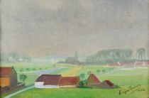 tableau Le hameau  Frédéric Georges paysage  huile panneau 1ère moitié 20e siècle