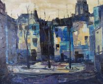 tableau La ville bleue (Anvers) Hildebrandt Bert ville  huile toile 2ième moitié 20e siècle