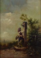 tableau La chapelle fleuries   fleurs,personnage,religieux  huile panneau 1ère moitié 20e siècle